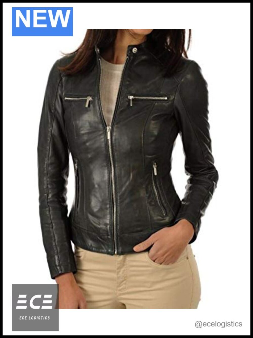 Genuine Lambskin Leather Jacket Zip-Up Slim Fit Women's Outerwear Coat